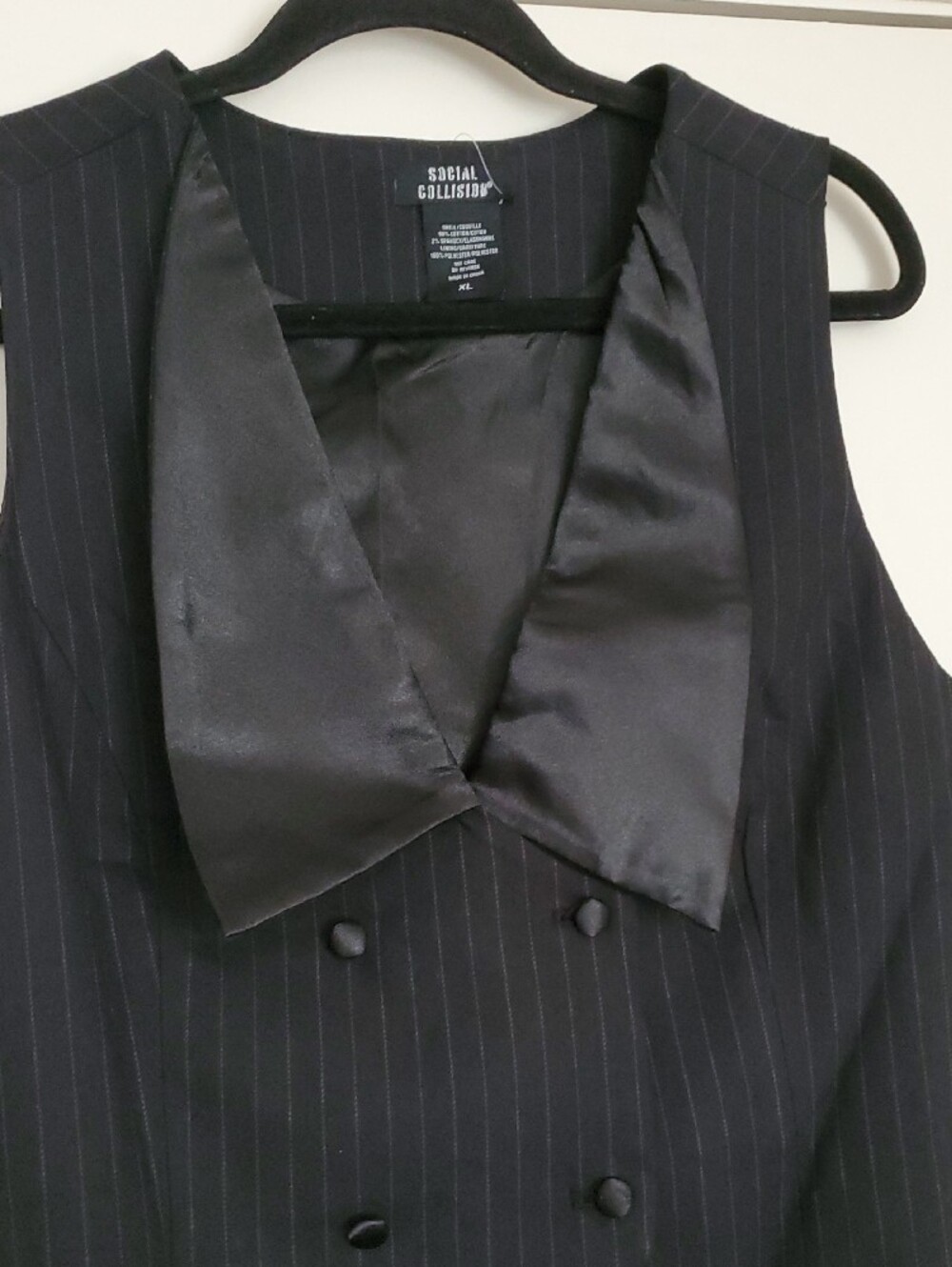 Social Collision Black Pinstripe Double-Breasted Girls Satin-Lapel Vest - Picture 5 of 14